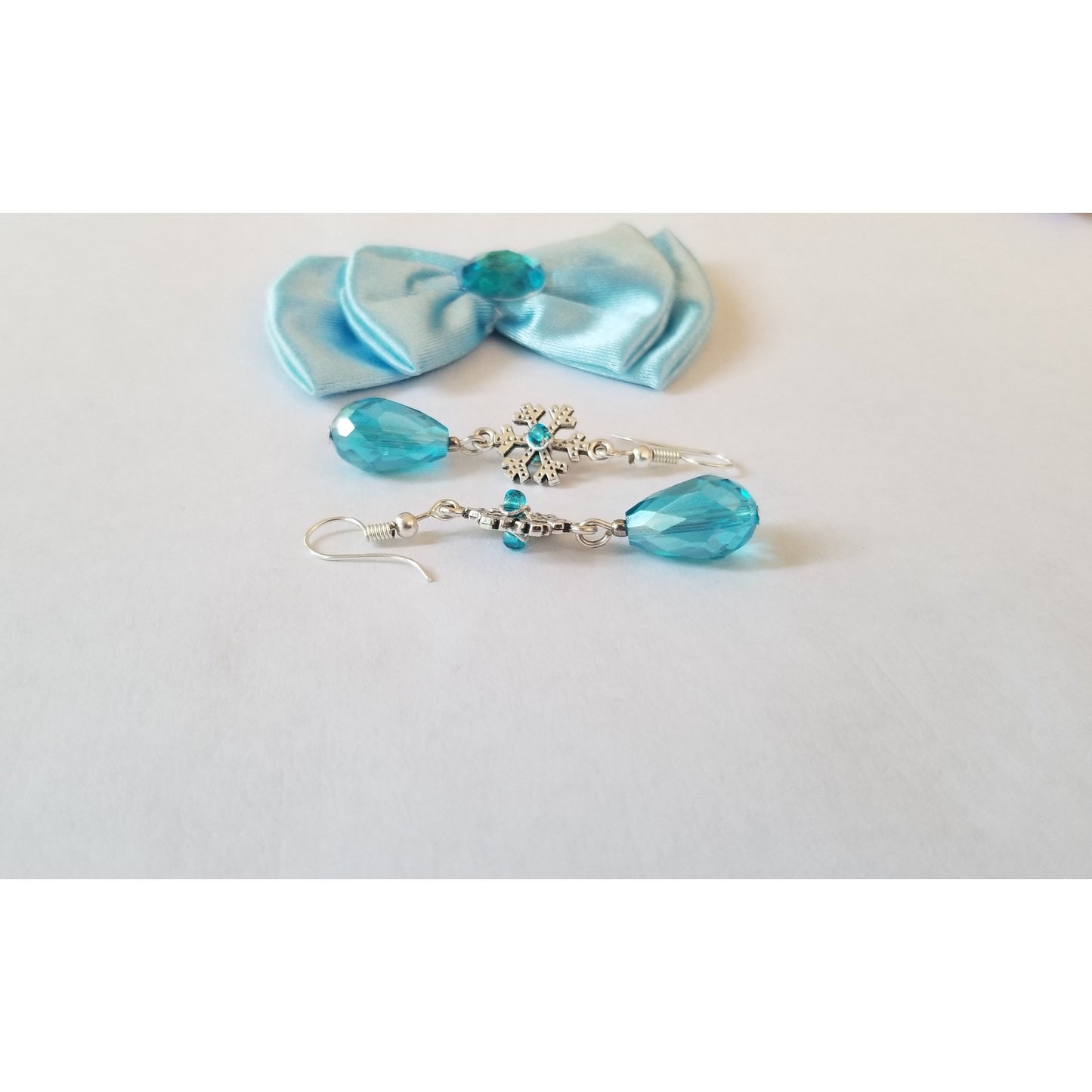 Snowflake Earrings with Blue Dangling