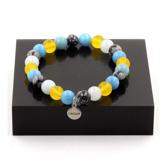 Snehová vločka Obsidián + Žltý achát + Akvamarín + Modrý chalcedón