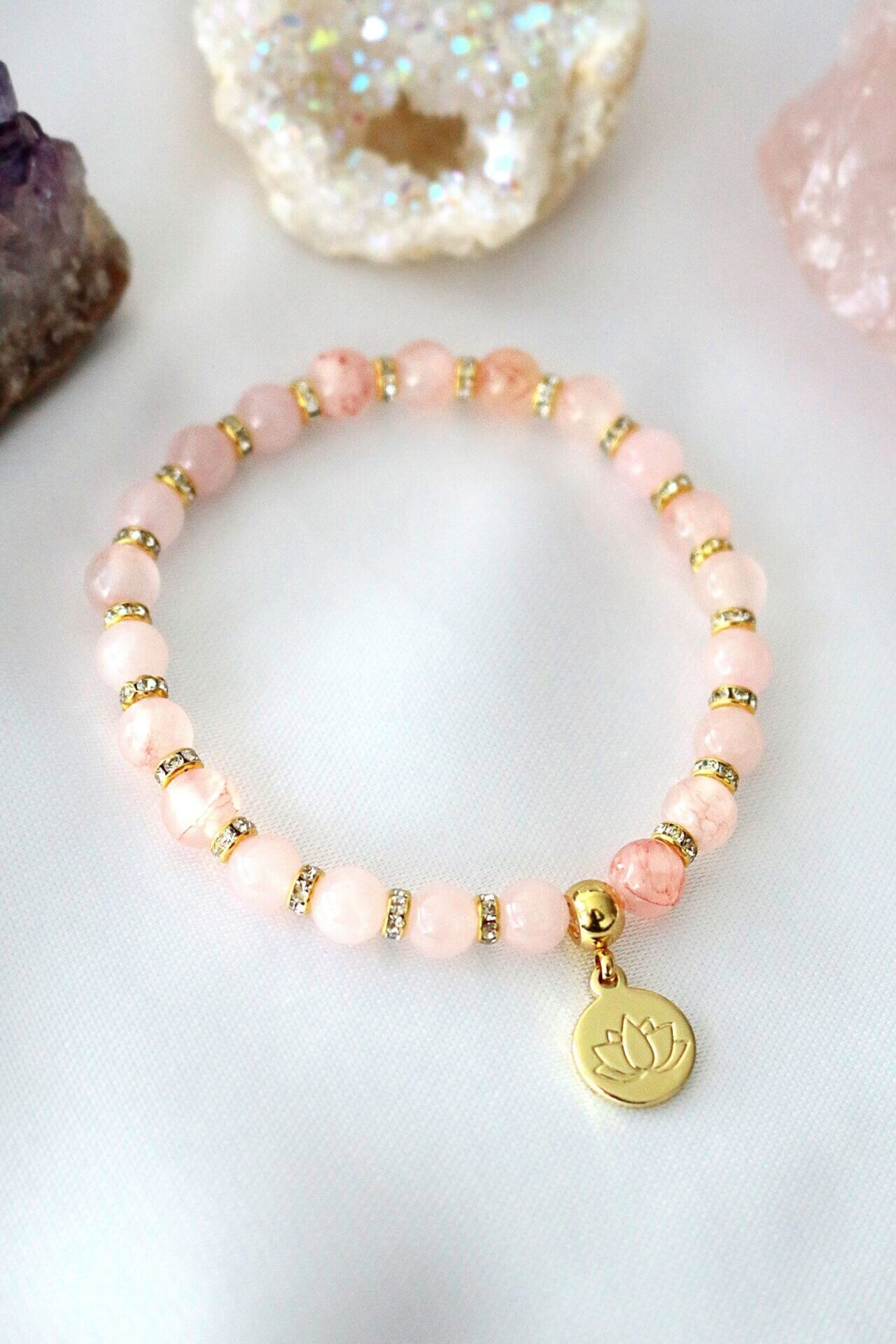 Rose Quartz – ametystový elastický náramok | 24K kúzlo lotosového kvetu