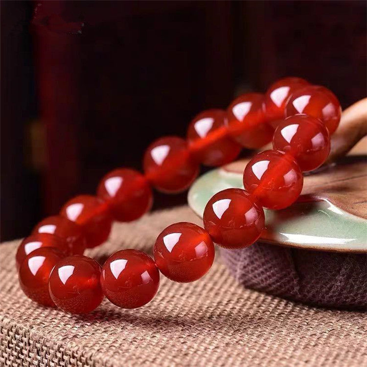Real Red Carnelian Coral Natural Stone Beads Elastic Beaded Bracelet