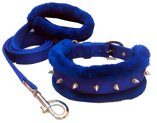 Nylon Fur Padded Spike Dog Collar & Dog Leash