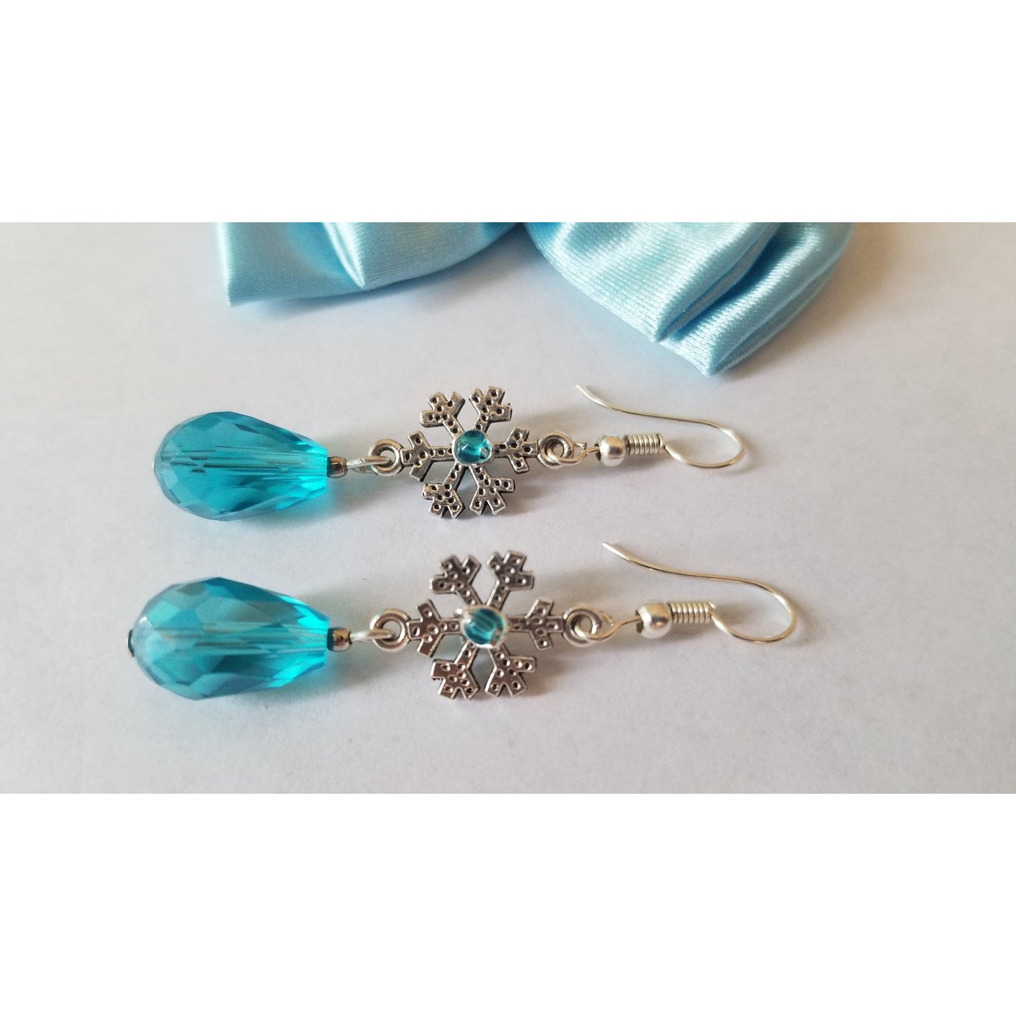 Snowflake Earrings with Blue Dangling