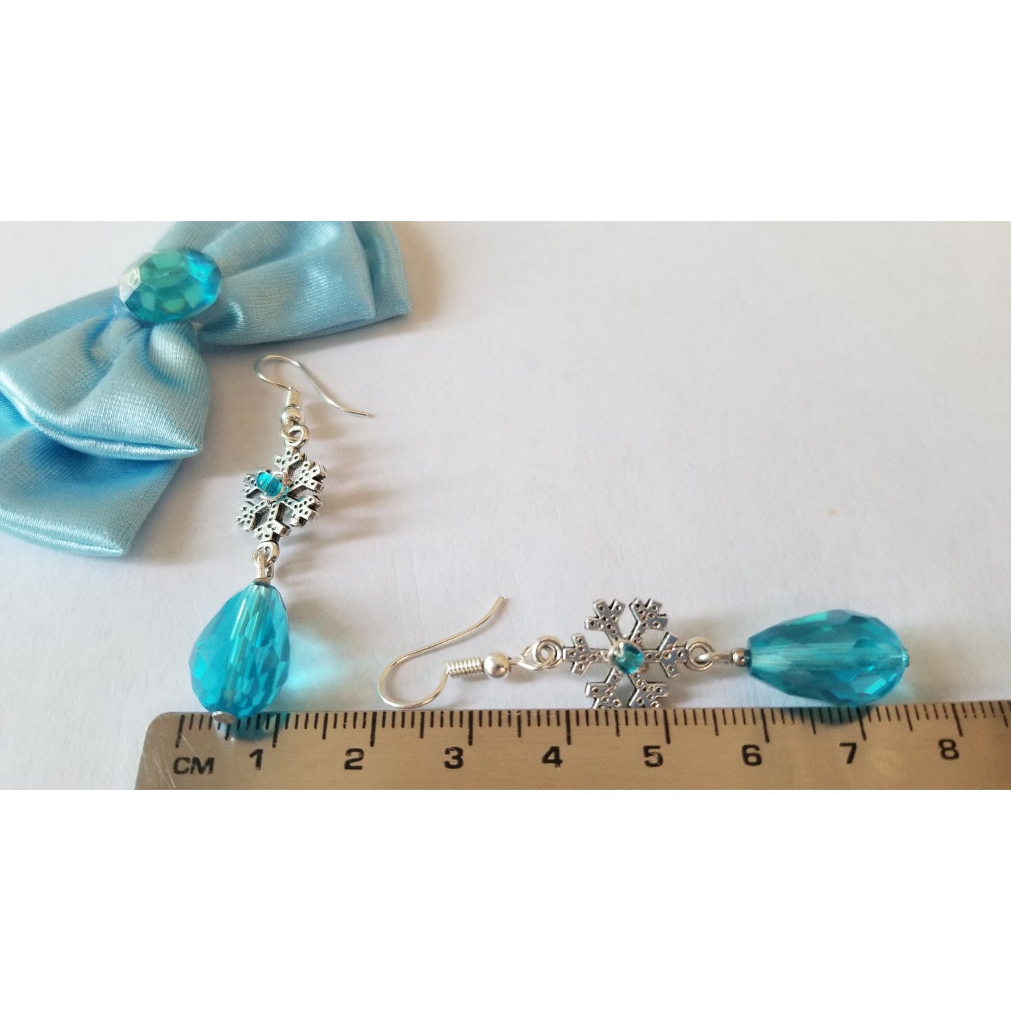 Snowflake Earrings with Blue Dangling